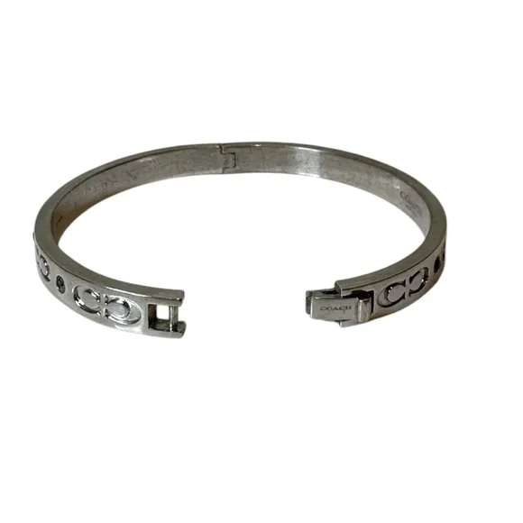 Coach Kissing C Hinged Silver with Green Crystals Bracelet - Picture 6 of 11